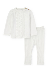 C&A Baby-Outfit-2 teilig-Zopfmuster, Weiß, Größe: 56