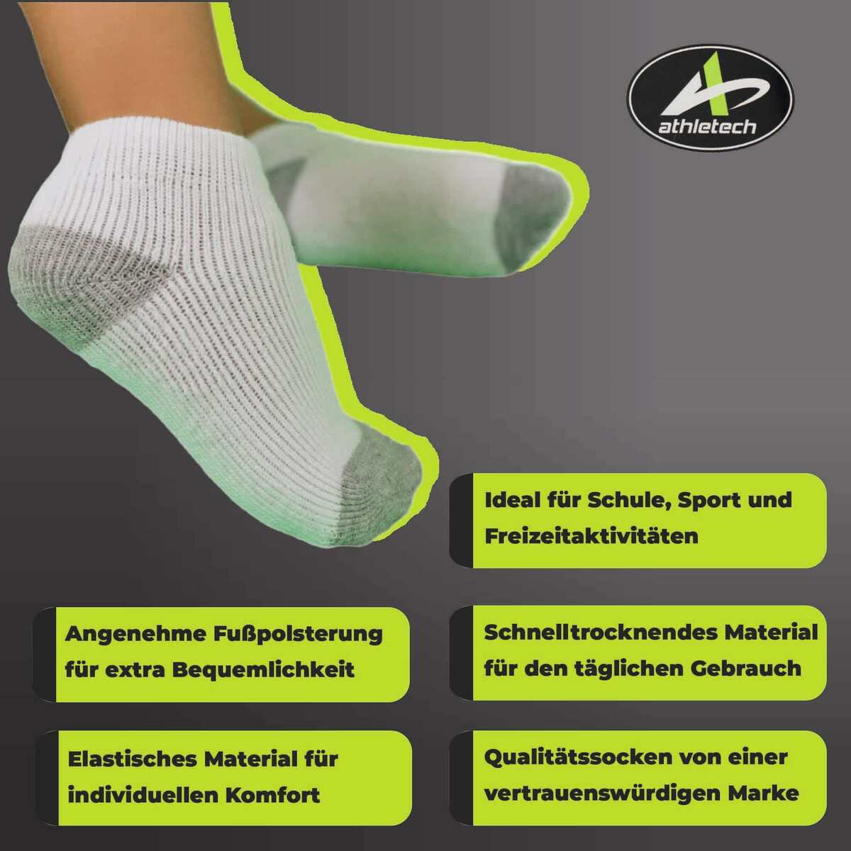 Bild 4 von Athletech 6 Paar Low-Cut-Sportsocken für Kinder 3-5 Jahre bis Gr. 34 grau weiß