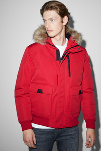 C&A Jacke mit Kapuze und Kunstfellbesatz, Rot, Größe: S
