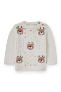 C&A Baby-Weihnachtspullover-Rudolf, Weiß, Größe: 68