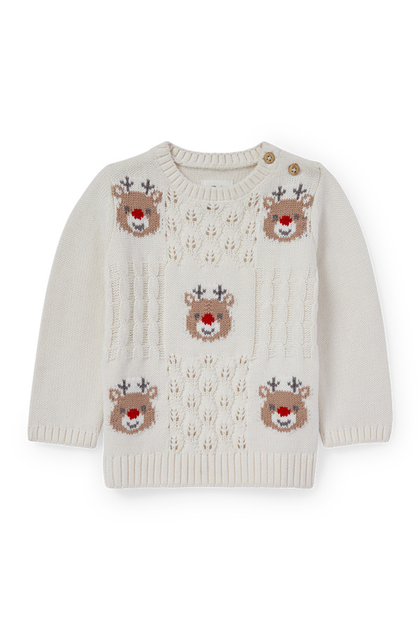 Bild 1 von C&A Baby-Weihnachtspullover-Rudolf, Weiß, Größe: 68