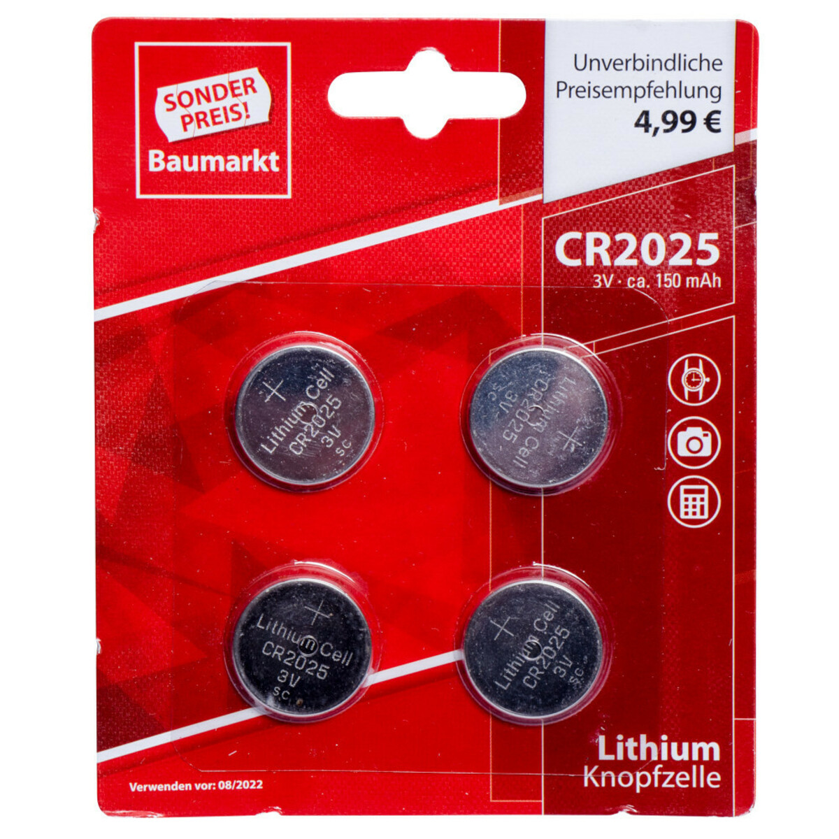 Bild 1 von Knopfzellen Batterien CR2025 4 Stück nicht wiederaufladbar