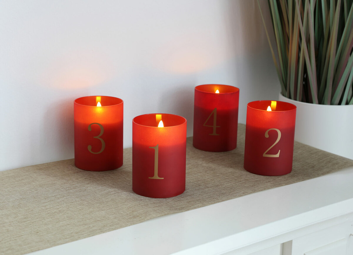 Bild 1 von LED-Adventskerzen-Set im Glas mit Echtwachs 4-teilig Rot