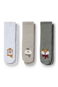 C&A Multipack 3er-Tiere-Baby-Anti-Rutsch-Socken mit Motiv, Grün, Größe: 21-23