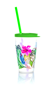 Trinkbecher 'Hawaii'  mit Deckel und Trinkhalm