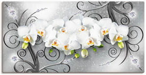 Artland Wandbild "weiße Orchideen auf Ornamenten", Blumenbilder, (1 St.), als Alubild, Leinwandbild, Wandaufkleber oder Poster in versch. Größen