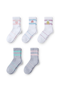 C&A Multipack 5er-Früchte und Streifen-Socken mit Motiv, Weiß, Größe: 31-33