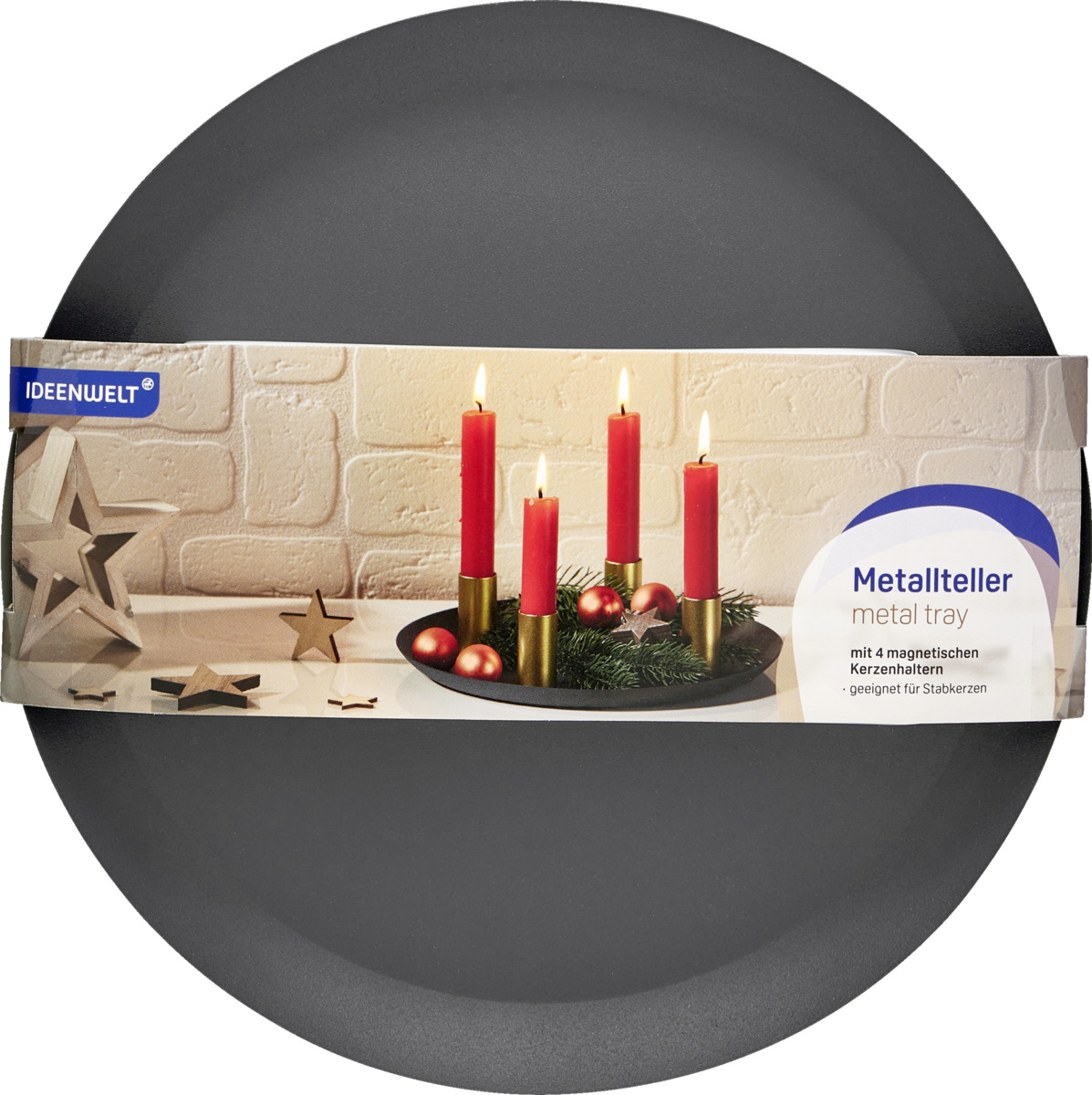 Bild 1 von IDEENWELT Metallteller mit 4 magnetischen Kerzenhaltern