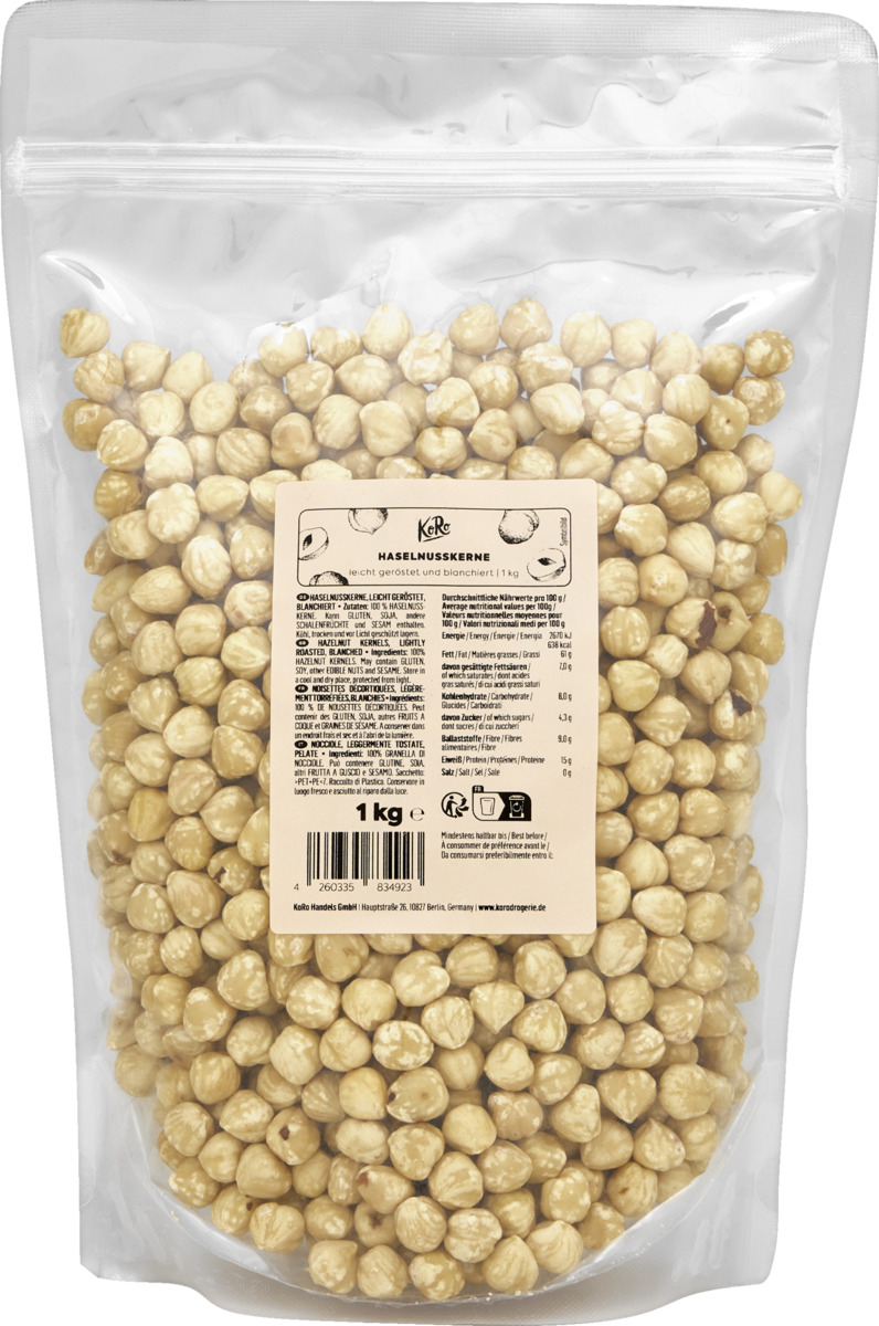 Bild 1 von KoRo Leicht geröstete und blanchierte Haselnusskerne