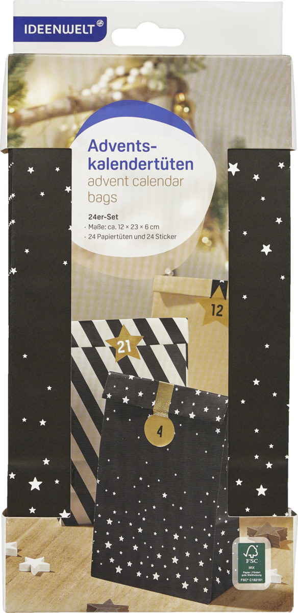 Bild 1 von IDEENWELT Adventskalendertüten schwarz / weiss / Natur