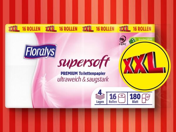 180 Toilettenpapier von Floralys Lidl Blatt XXL, Premium 16x Supersoft ansehen!