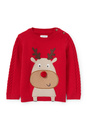 Bild 1 von C&A Rudolf-Baby-Weihnachtspullover-Zopfmuster, Rot, Größe: 68