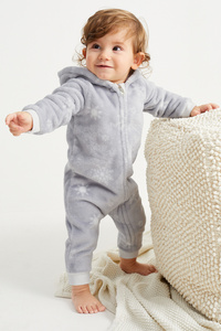 C&A Schneeflocken-Baby-Fleece-Overall, Grau, Größe: 80