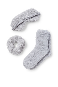 C&A Set-Schlafmaske, Socken und Scrunchie-3 teilig, Grau, Größe: 35-38