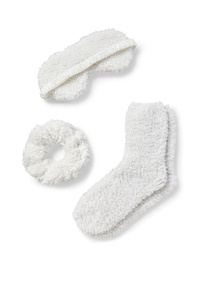C&A Set-Schlafmaske, Socken und Scrunchie-3 teilig, Weiß, Größe: 35-38
