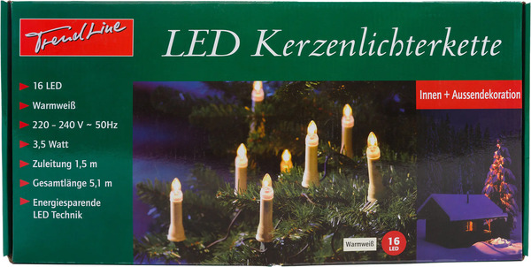 Bild 1 von TrendLine LED Kerzenlichterkette 16 LED weiß für Innen und Außen