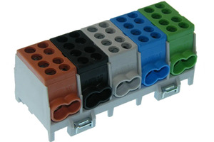 Hauptleitungs-Abzweigklemme 5-polig, 25 mm², fingersicher, farbig codiert