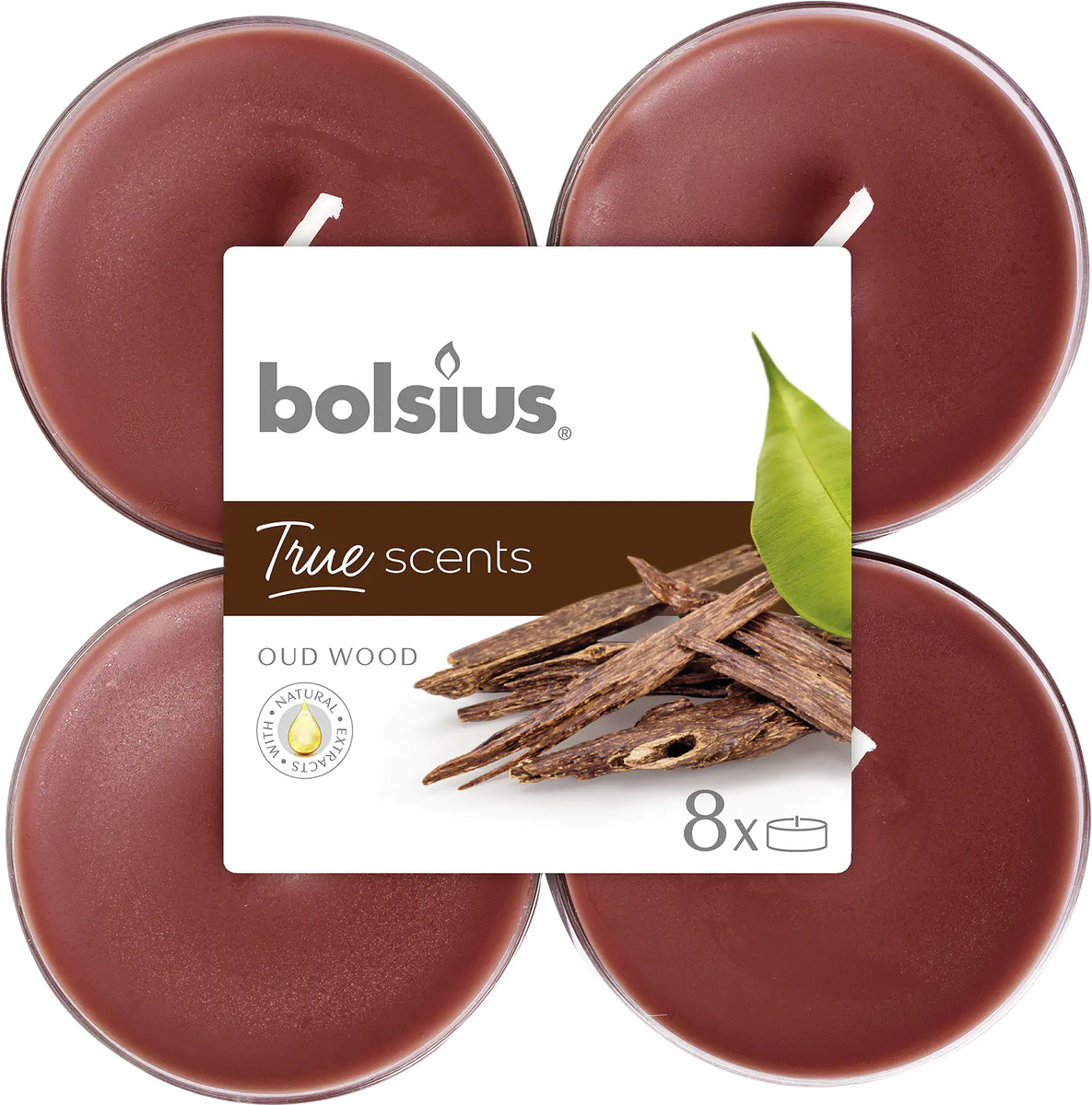 Bild 1 von Bolsius Duftteelichte Maxi Oud Wood, Höhe 1,17 cm, Ø 4,5 cm, 6er Pack
