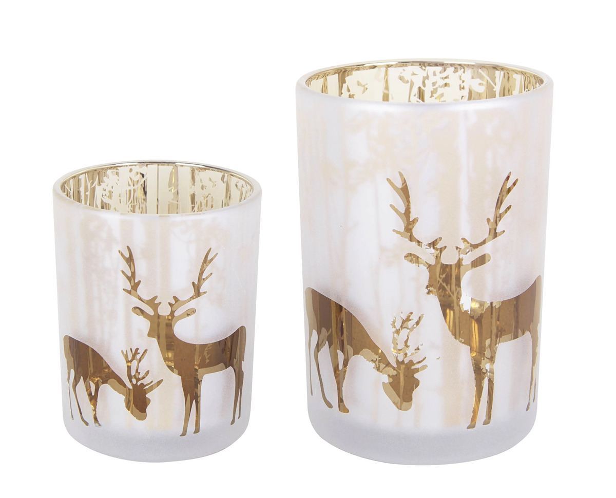 Bild 1 von TrendLine Windlicht Glas Rentier Ø 12 cm weiß-gold