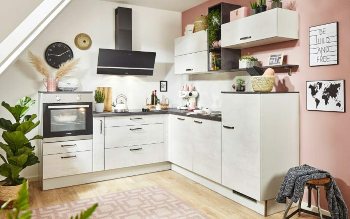 Bild 1 von Pino - Einbauküche PN 100, Beton weißgrau Nachbildung, inkl. Elektrogeräte