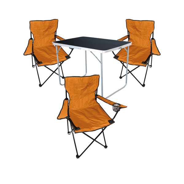 Bild 1 von 4-tlg Camping Set Gartenmöbel Campingtisch 3 Campingstuhl Klappstuhl Orange