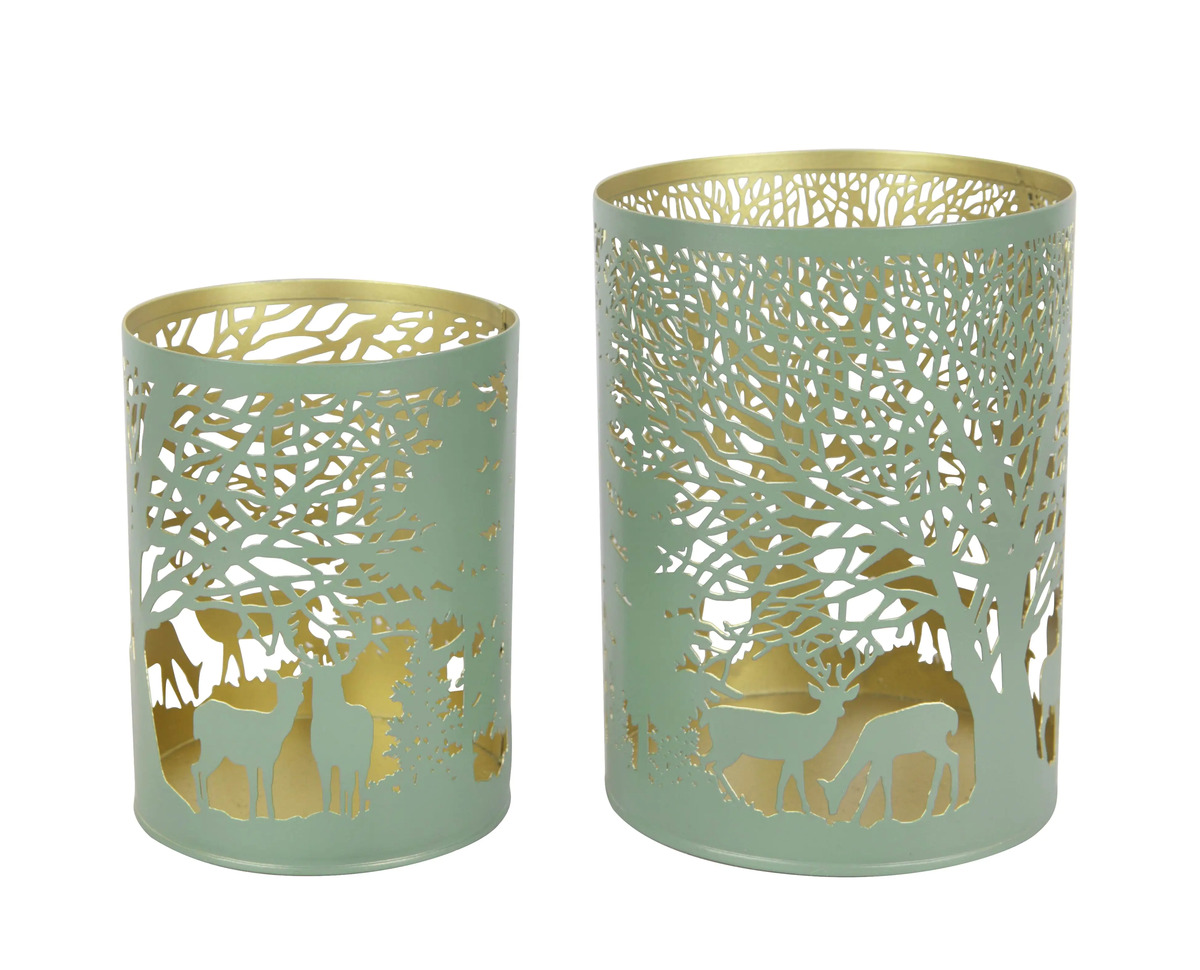 Bild 1 von TrendLine Windlicht Metall Rentier Ø 9 cm grün-gold