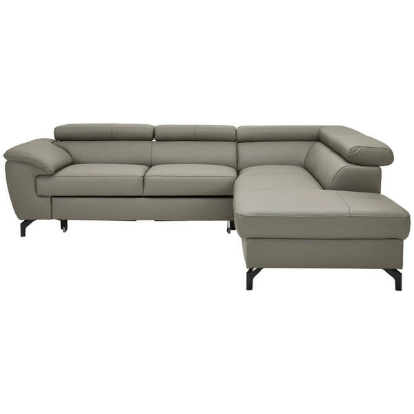 Bild 1 von Celina Home Ecksofa, Schlamm, Leder, Textil, Kombination Echtleder/Lederlook, Rindleder, 5-Sitzer, Ottomane rechts, L-Form, 256x220 cm, Made in EU, Fußauswahl, Lederauswahl, Stoffauswahl, seitenverk