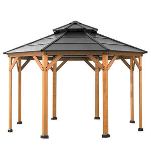 Pavillon, Holz, Zeder, 396x318x396 cm, wetterfest, Sonnen- & Sichtschutz, Pavillons