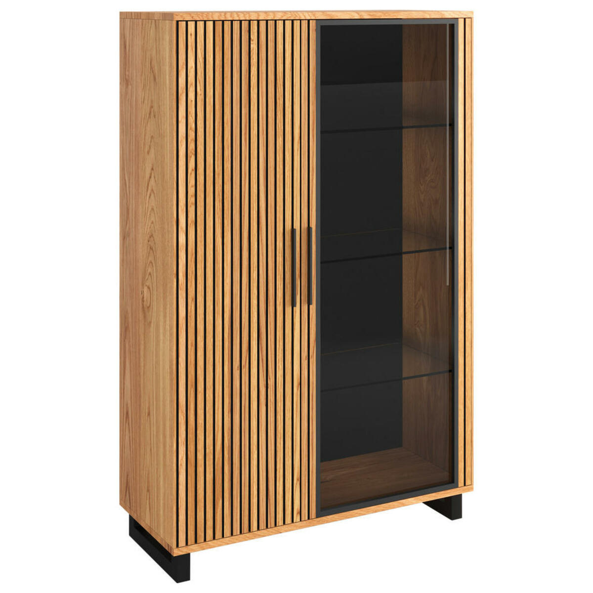 Bild 1 von Carryhome Highboard, Schwarz, Eiche, Holz, Glas, furniert, 3x Holz/ 3x Glas Fächer, 104.5x140x40 cm, Beimöbel erhältlich, stehend, Wohnzimmer, Kommoden & Sideboards, Highboards