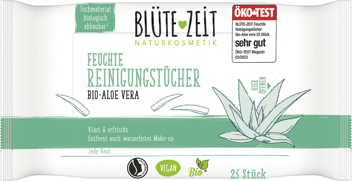 Bild 1 von Blüte-Zeit Feuchte Reinigungstücher Bio-Aloe Vera 25ST