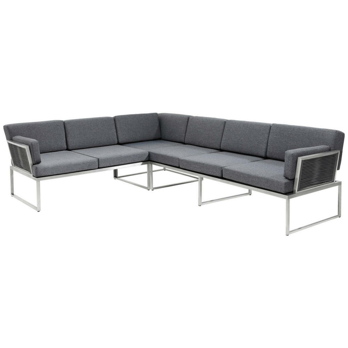 Bild 1 von Amatio Loungegarnitur, Edelstahl, Dunkelgrau, Metall, Textil, 3-teilig, Füllung: Schaumstoff, seitenverkehrt montierbar, L-Form, 280x75x217 cm, Loungemöbel, Loungemöbel-Sets