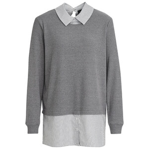 Damen Rippstrickpullover mit Bluseneinsatz