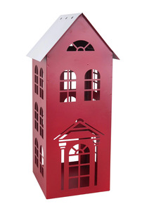 TrendLine Windlicht Metall Haus 45 x 19 cm rot-weiß