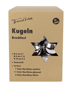 TrendLine Weihnachtskugeln bruchfest Ø 6, 8 10 cm silber 26 Stück