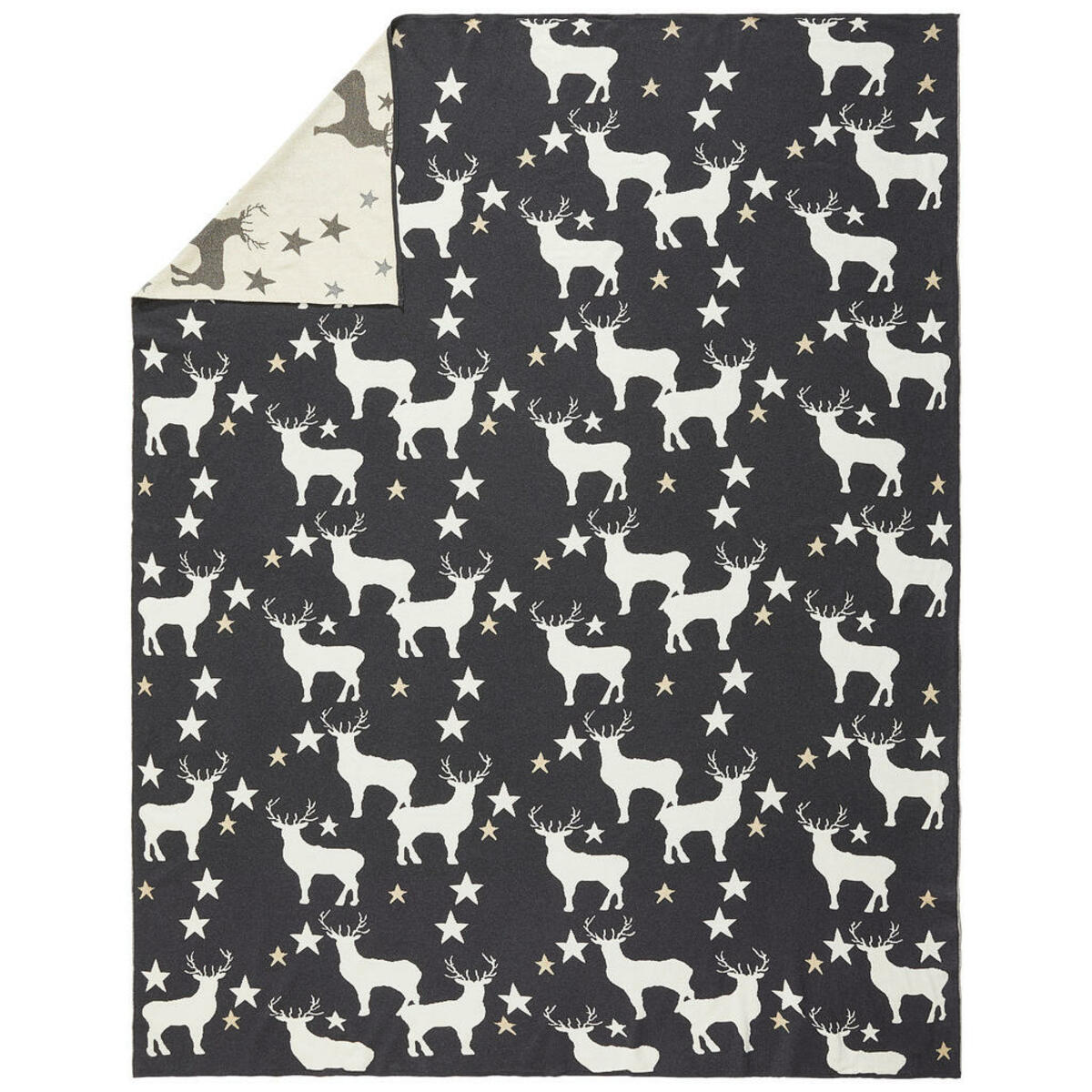 Bild 1 von Novel Decke Hirschli, Grau, Weiß, Textil, Weihnachten, 150 cm, Wohntextilien, Decken, Kuscheldecken