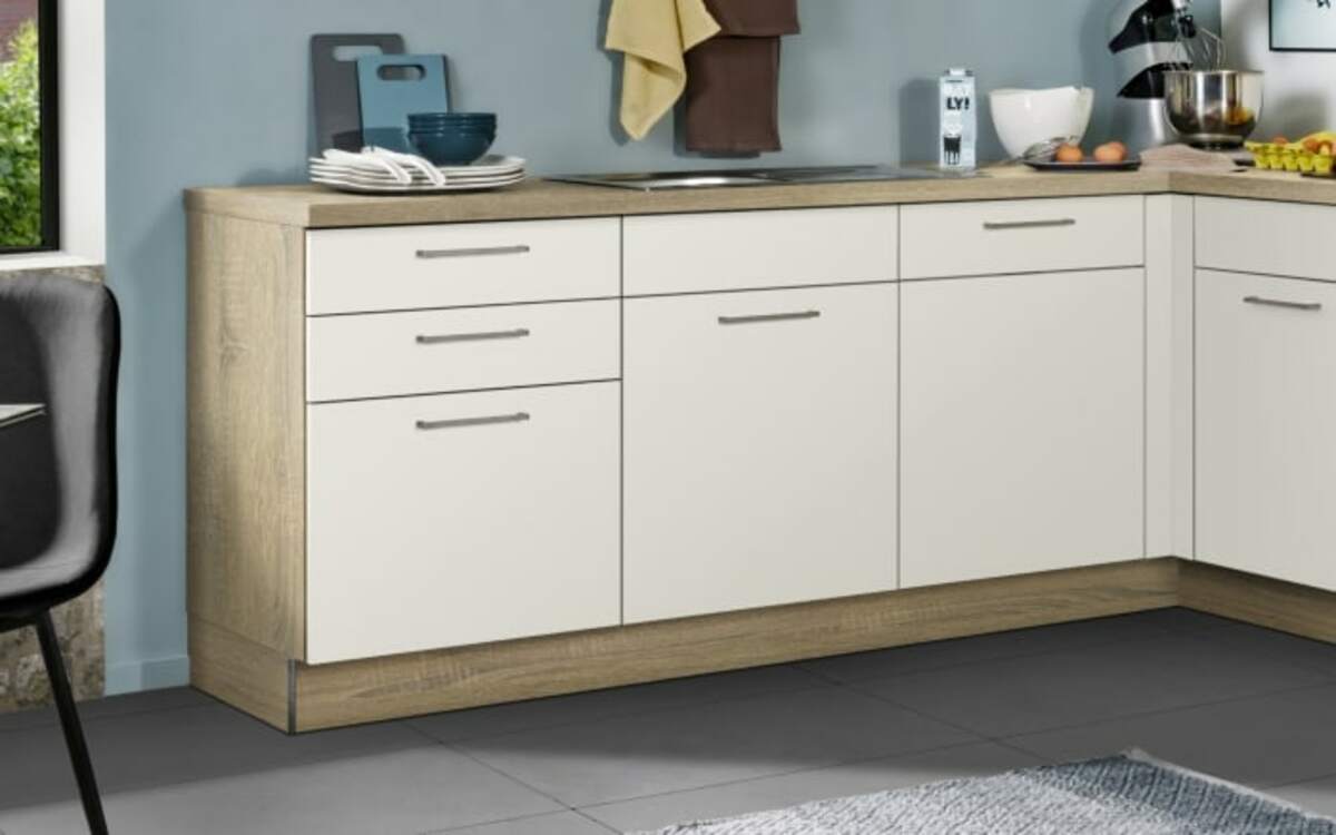 Bild 3 von Express Küchen - Einbauküche Win, magnolia/Bergeiche Nachbildung, inkl. Elektrogeräte