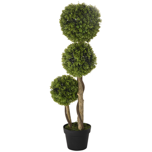 HOMCOM Künstliche Pflanze, Kunstpflanze, 90 cm Buchsbaum im Blumentopf, Kunstbaum mit UV-Schutz, Zimmerpflanze für Wohnzimmer, Balkon, Hellgrün