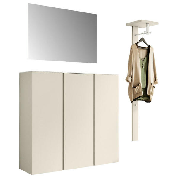 Bild 1 von Moderano Garderobe, Sand, Glas, 3-teilig, 170x185x33 cm, Beimöbel erhältlich, hängend, Abdeckplatte aus Glas, Garderobe, Garderoben-Sets