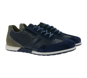 bugatti Herren Echtleder-Sneaker mit Premium Hand Finish Schnür-Schuhe 331-A7M01-2121 Blau