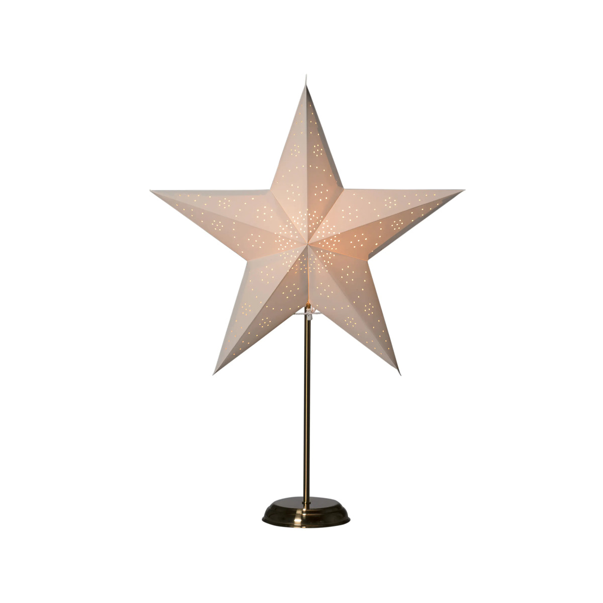 Bild 1 von Konstsmide Papierstern weiß mit weißem Muster, mit messingfarbenem Metall-Fuß 5 Zacken