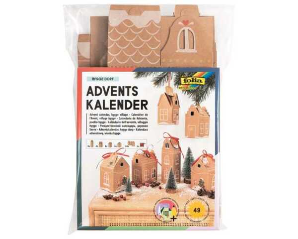 Bild 1 von Folia Hygge Dorf Adventskalender-Set mit 24 lebensmittelechten Tüten & Zubehör 49teilig