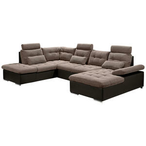 Mid.you Wohnlandschaft, Dunkelbraun, Hellbraun, Textil, Füllung: Schaumstoff, Ottomane links, U-Form, 324x218 cm, Typenauswahl, Stoffauswahl, seitenverkehrt erhältlich, Wohnzimmer, Sofas & Couches,