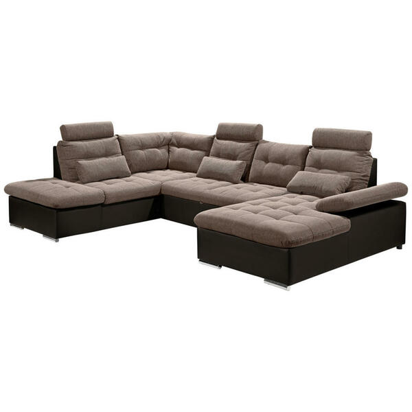 Bild 1 von Mid.you Wohnlandschaft, Dunkelbraun, Hellbraun, Textil, Füllung: Schaumstoff, Ottomane links, U-Form, 324x218 cm, Typenauswahl, Stoffauswahl, seitenverkehrt erhältlich, Wohnzimmer, Sofas & Couches,