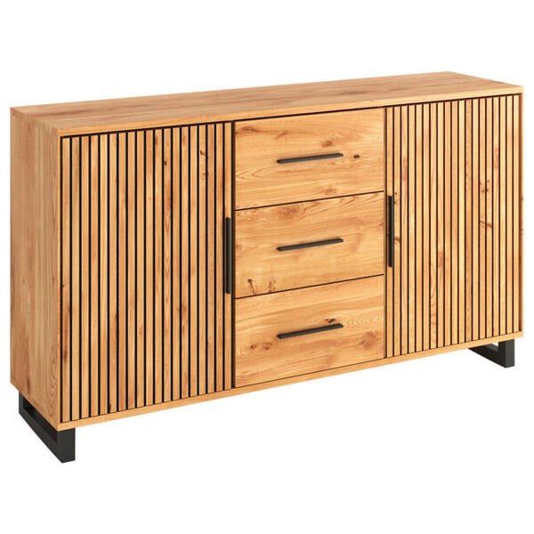 Bild 1 von Carryhome Sideboard, Schwarz, Eiche, Holz, furniert, 2 Fächer, 3 Schubladen, 164.5x85x40 cm, Typenauswahl, Beimöbel erhältlich, stehend, Wohnzimmer, Kommoden & Sideboards, Sideboards