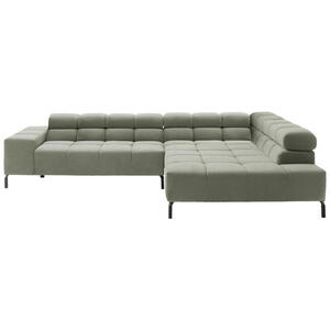 Hom`in Ecksofa, Dunkelgrün, Textil, 4-Sitzer, Ottomane rechts, L-Form, 321x216 cm, Typenauswahl, Fußauswahl, Lederauswahl, Stoffauswahl, seitenverkehrt erhältlich, Hocker Rücken echt, Wohnzimmer,