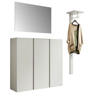 Moderano Garderobe, Weiß, Glas, 3-teilig, 170x185x33 cm, Beimöbel erhältlich, hängend, Abdeckplatte aus Glas, Garderobe, Garderoben-Sets