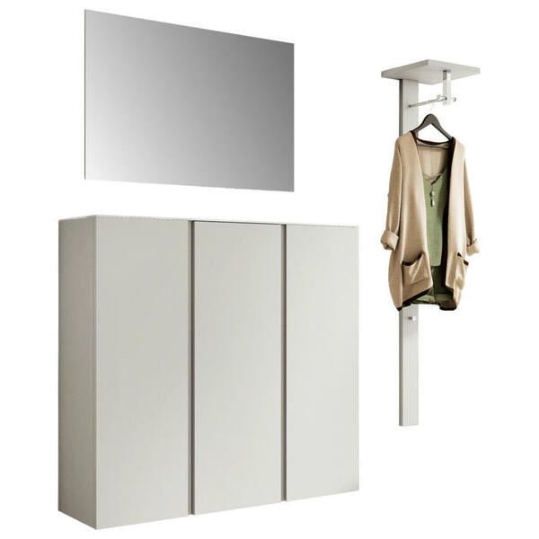 Bild 1 von Moderano Garderobe, Weiß, Glas, 3-teilig, 170x185x33 cm, Beimöbel erhältlich, hängend, Abdeckplatte aus Glas, Garderobe, Garderoben-Sets