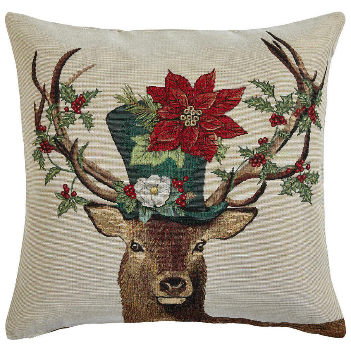 Bild 1 von X-Mas Kissenhülle, Dunkelgrün, Dunkelrot, Hellbraun, Perlmutt, Textil, Weihnachten, 45 cm, Wohntextilien, Kissen, Kissenbezüge