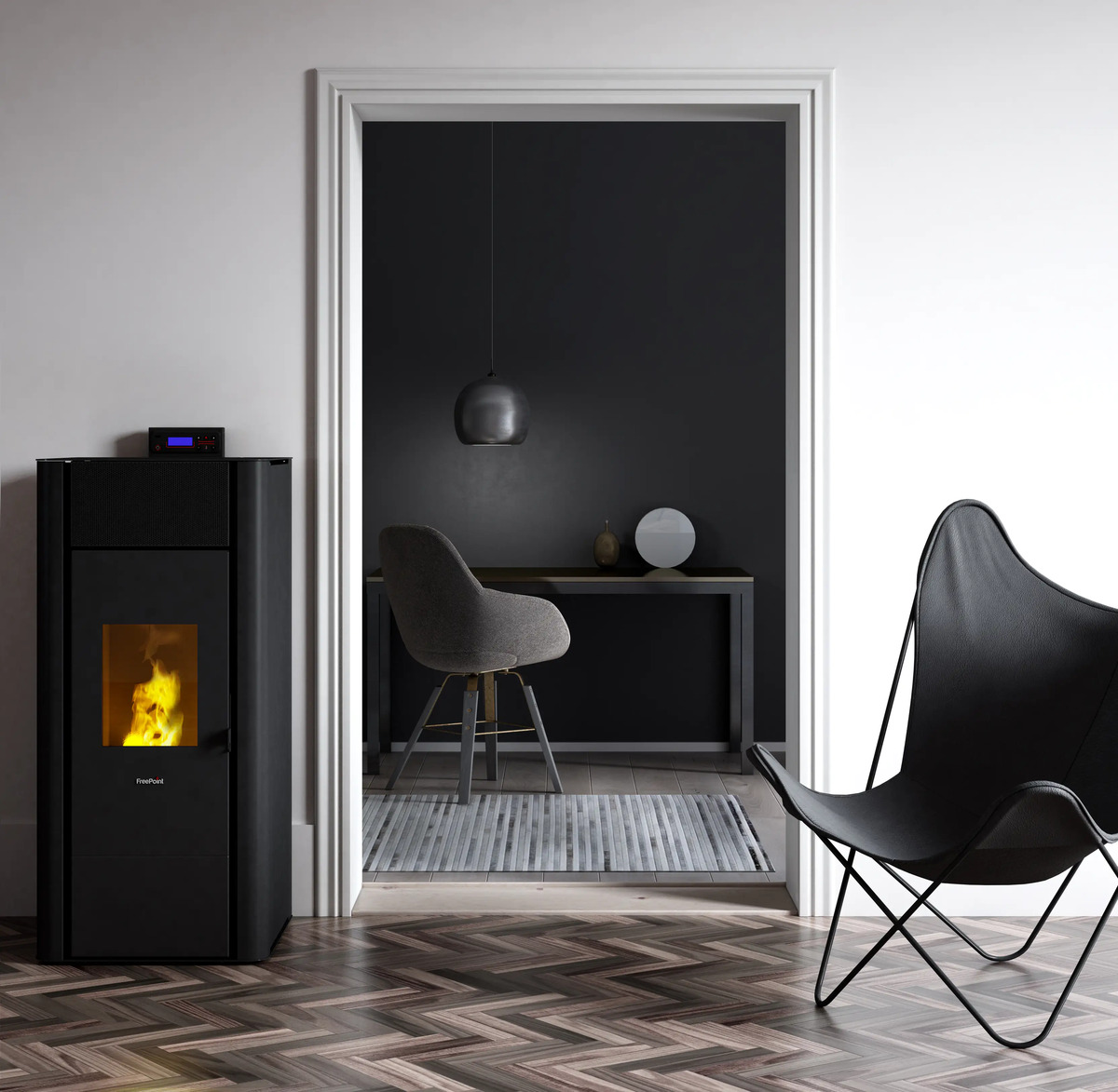 Bild 1 von Freepoint wasserführender Pelletofen Tesis 23 anthrazit schwarz, bis 22,8kW Heizleistung