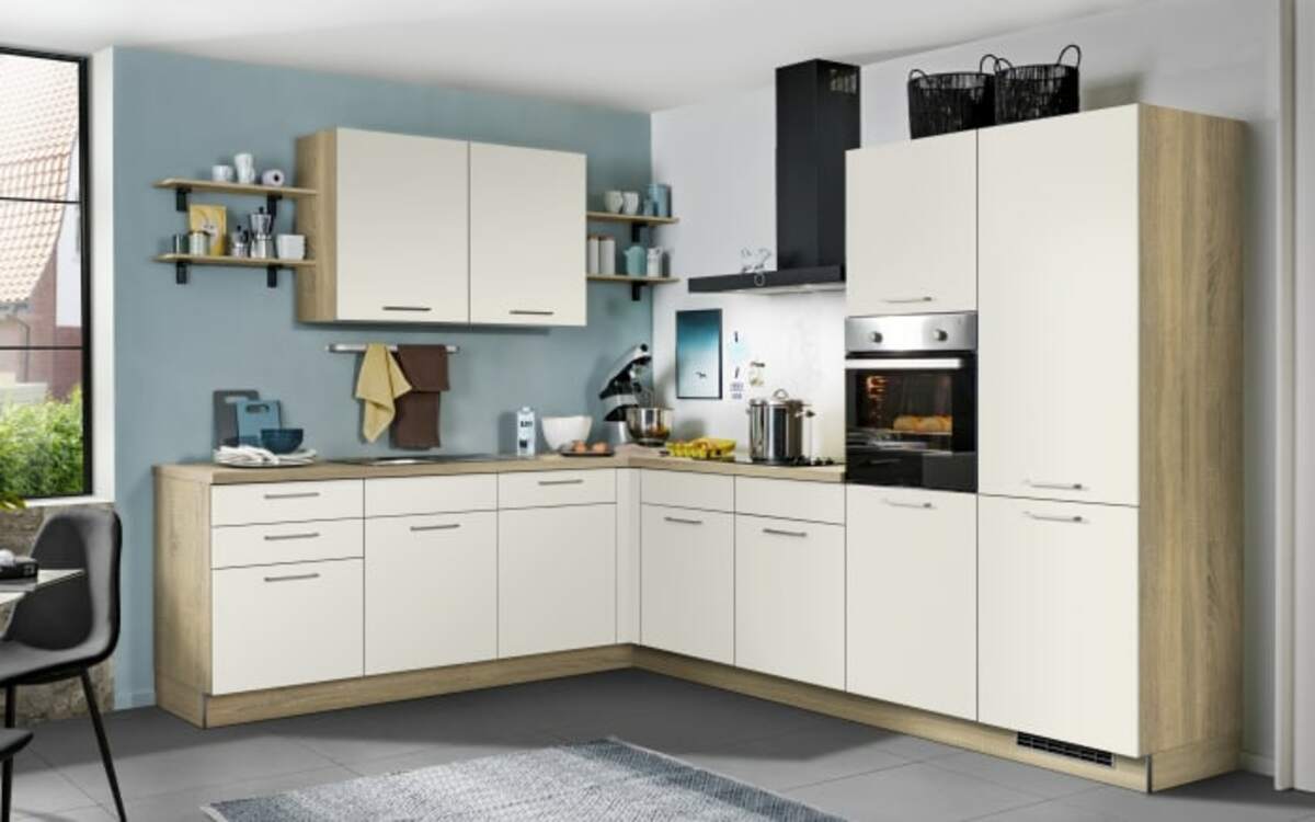 Bild 1 von Express Küchen - Einbauküche Win, magnolia/Bergeiche Nachbildung, inkl. Elektrogeräte